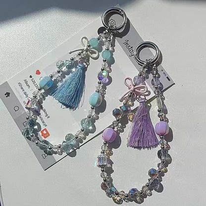 Bow Pad Faux Strap Crystal Phone with Lanyard