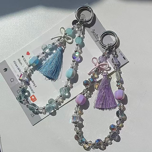 Bow Pad Faux Strap Crystal Phone with Lanyard