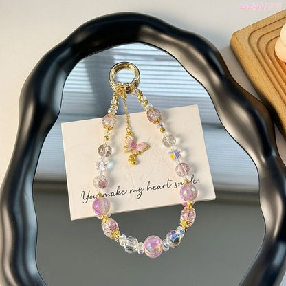 Phone Strap Pad Lanyard Crystal Faux with Butterfly