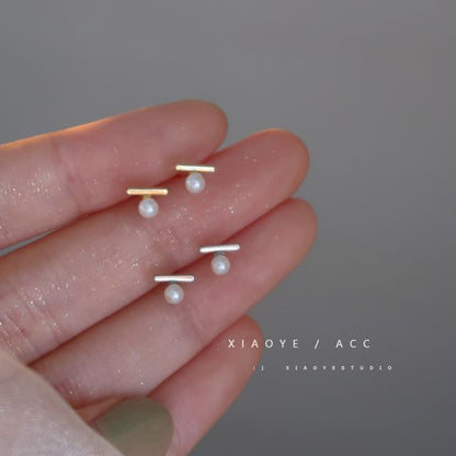 Faux Silver Pearl Earring S925 Stud Sterling