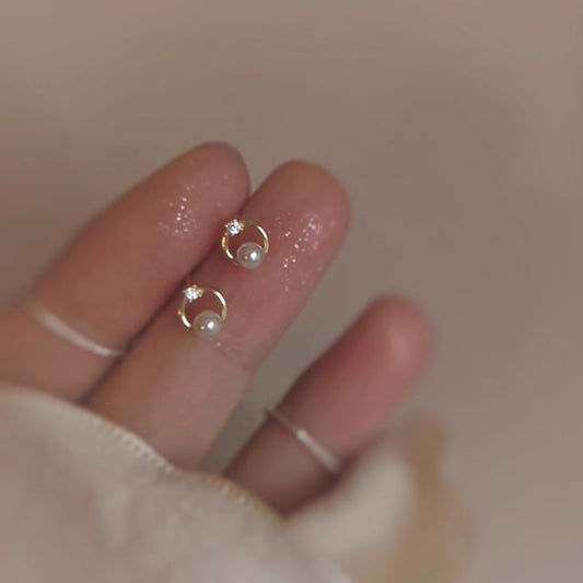 Alloy Stud Rhinestone Pearl Faux Earring