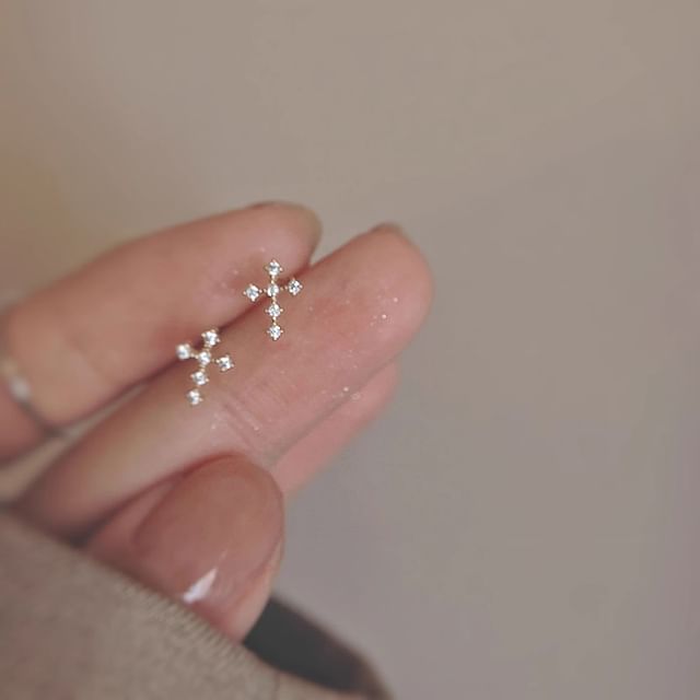 Stud Alloy Cross Earring Rhinestone