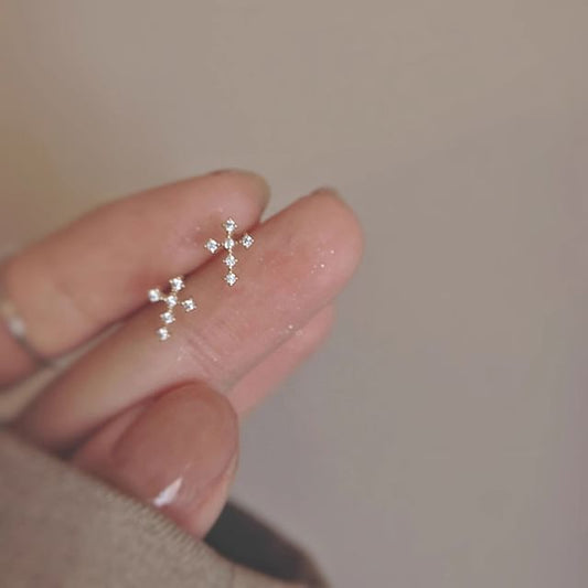 Stud Alloy Cross Earring Rhinestone