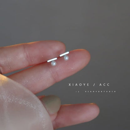 Faux Silver Pearl Earring S925 Stud Sterling