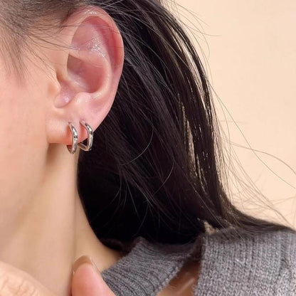 Square Earring / Alloy Polished Rhinestone Huggie