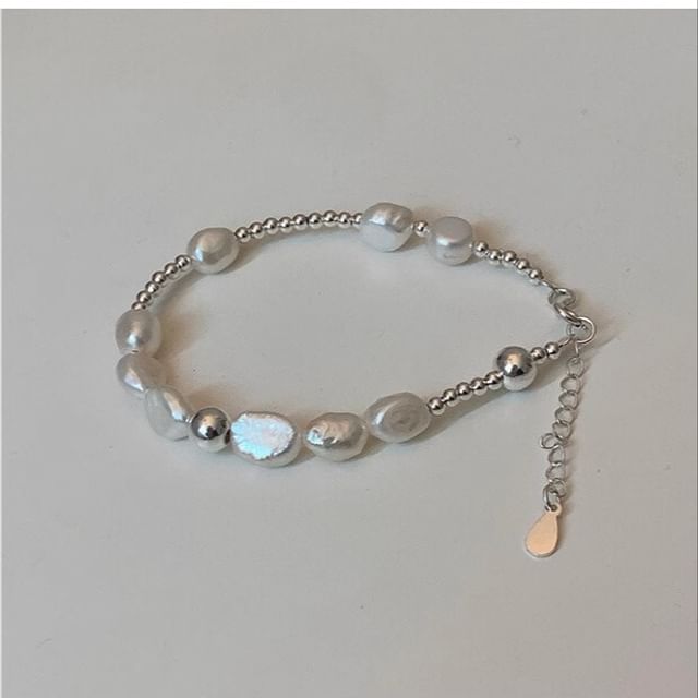 Beaded Silver 925 Bracelet Faux Sterling Pearl