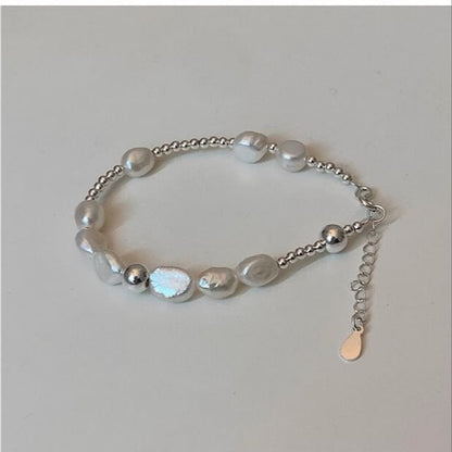Beaded Silver 925 Bracelet Faux Sterling Pearl