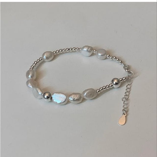 Beaded Silver 925 Bracelet Faux Sterling Pearl