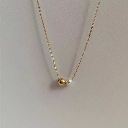 Silver Pearl Ball 925 Necklace Faux Sterling