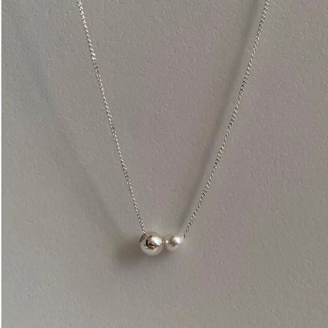 Silver Pearl Ball 925 Necklace Faux Sterling