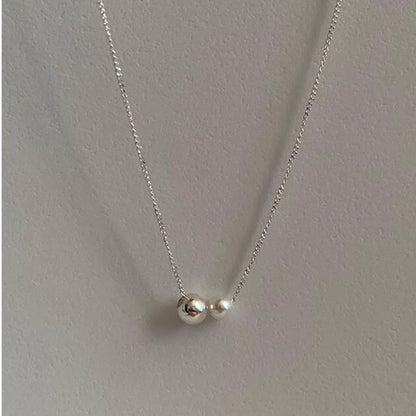 Silver Pearl Ball 925 Necklace Faux Sterling