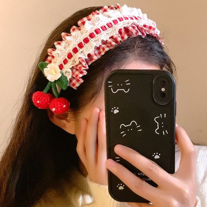 Plaid Ruffle Detail Cherry Headband