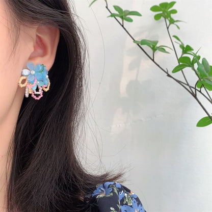 Clip-On Faux / Flower Beaded Stud Pearl Earring Ear