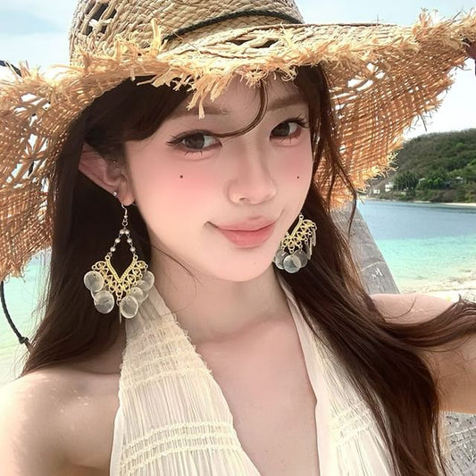 Earring Shell Chandelier Disc Alloy