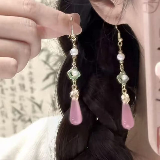 Pearl Alloy Dangle Gemstone Faux Earring