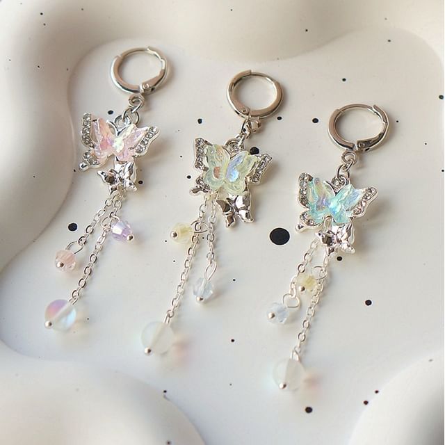 Earring Butterfly 925 Bead Drop Clip-On Sterling Silver /