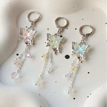 Earring Butterfly 925 Bead Drop Clip-On Sterling Silver /