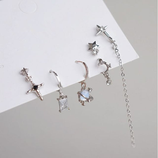 + Dangle Drop Silver Rhinestone Set Sterling 6: Huggie of Earring 925