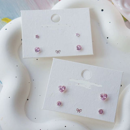 Set of Stud 4: Earring Sterling Silver 925 CZ