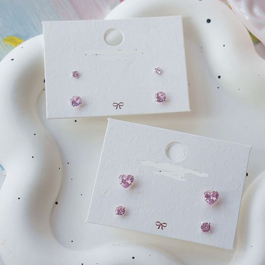 Set of Stud 4: Earring Sterling Silver 925 CZ