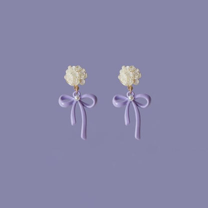 Earring Drop / Bow Silver Sterling Flower 925 Clip-On
