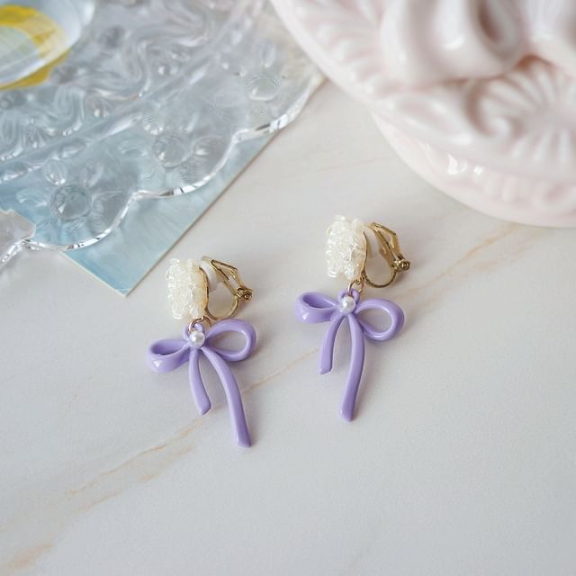 Earring Drop / Bow Silver Sterling Flower 925 Clip-On