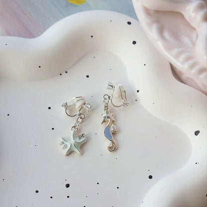 Sterling 925 Rhinestone Clip-On Earring / Starfish Drop Silver