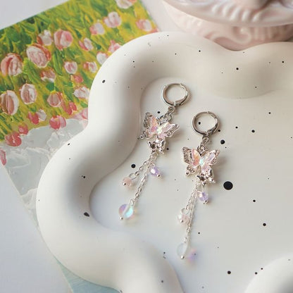 Earring Butterfly 925 Bead Drop Clip-On Sterling Silver /