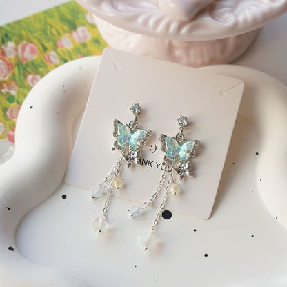 Earring Butterfly 925 Bead Drop Clip-On Sterling Silver /