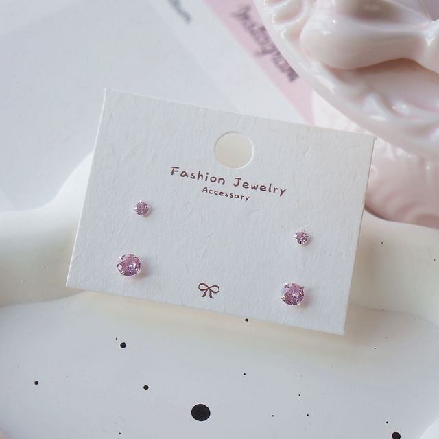 Set of Stud 4: Earring Sterling Silver 925 CZ