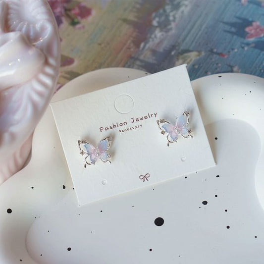 Silver 925 Drop Stud Earring / Sterling Butterfly