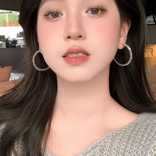 925 Sterling Hoop Silver Earring Rhinestone