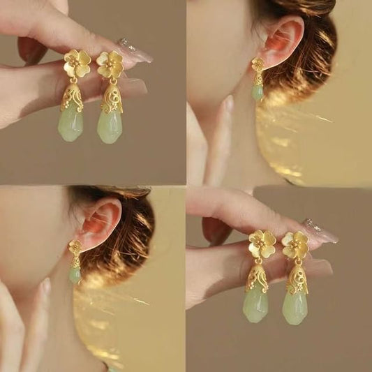 Earring Faux Alloy Drop Gemstone Floral