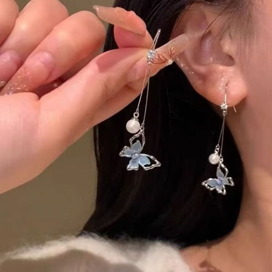 Faux Butterfly Pearl Alloy Dangle Earring