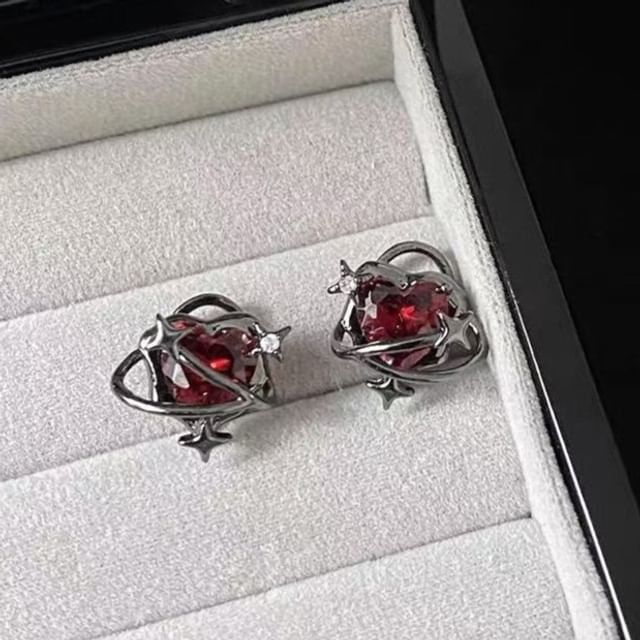 Heart Faux Crystal Alloy Cuff Stud Ear