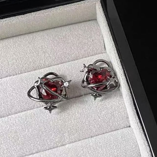 Heart Faux Crystal Alloy Cuff Stud Ear