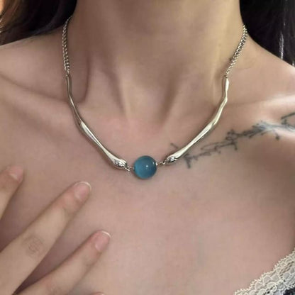 Faux Cat Bead Choker Stone Eye Alloy