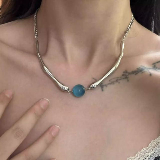 Faux Cat Bead Choker Stone Eye Alloy