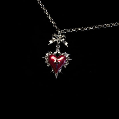 Alloy Necklace Heart Pendant Cross