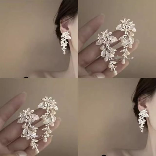 Dangle Alloy Pearl Earring Faux Floral