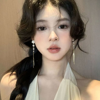 Faux Pearl Threader Floral Alloy Earring