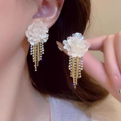 Earring Alloy Rhinestone Floral Fringed