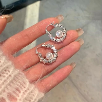 Faux Hoop Beaded Earring Pearl