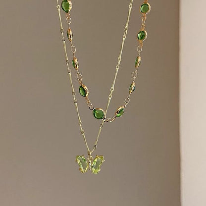 Butterfly Necklace Layered Rhinestone Station