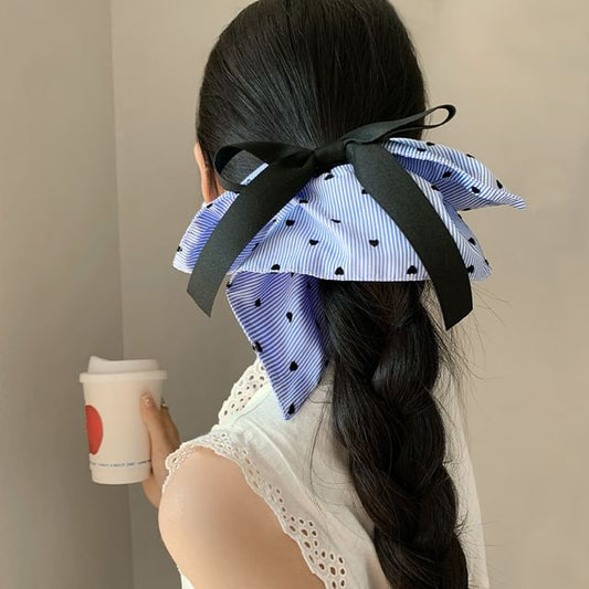 Heart Print Bow Scrunchie Striped
