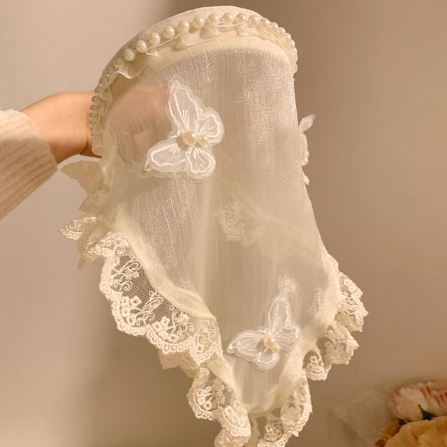 Headband Applique Butterfly Trim Lace