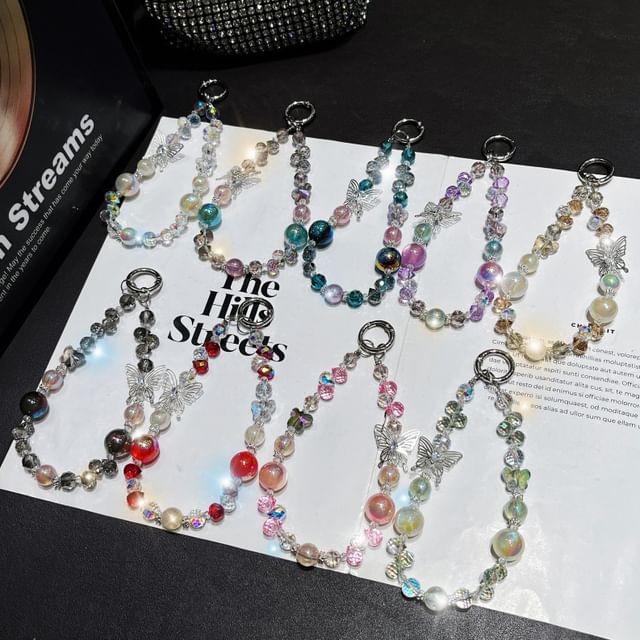 Strap Phone Beaded Butterfly Wrist Faux Crystal