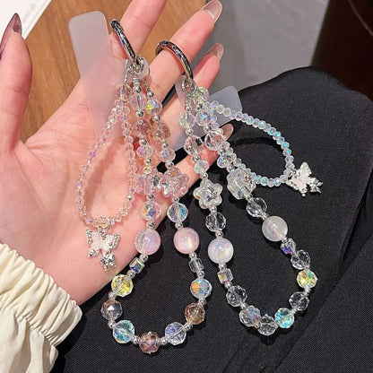 Wrist Strap with Faux Lanyard Crystal Phone Beaded Butterfly Pad