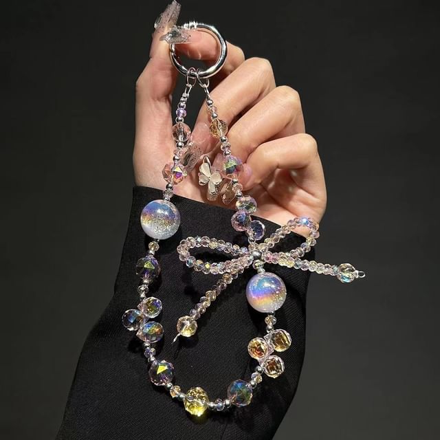 Wrist Bow Beaded Phone Strap Crystal Faux