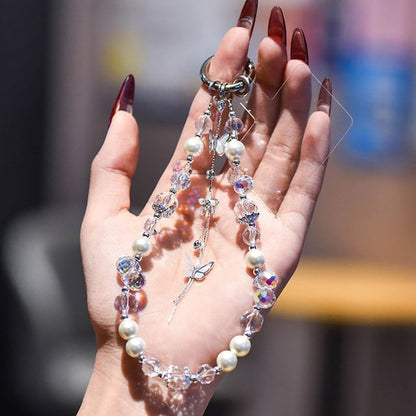 Lanyard Pearl Pad Strap with Faux Phone Butterfly Wrist